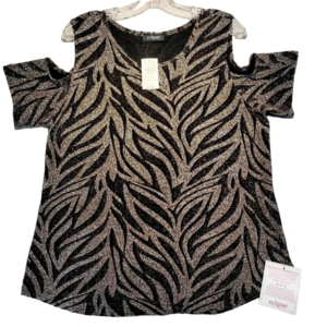 Eclipse NWT Women's Cut Out  Sleeves Sparkly Black & Gold Blouse Size Large